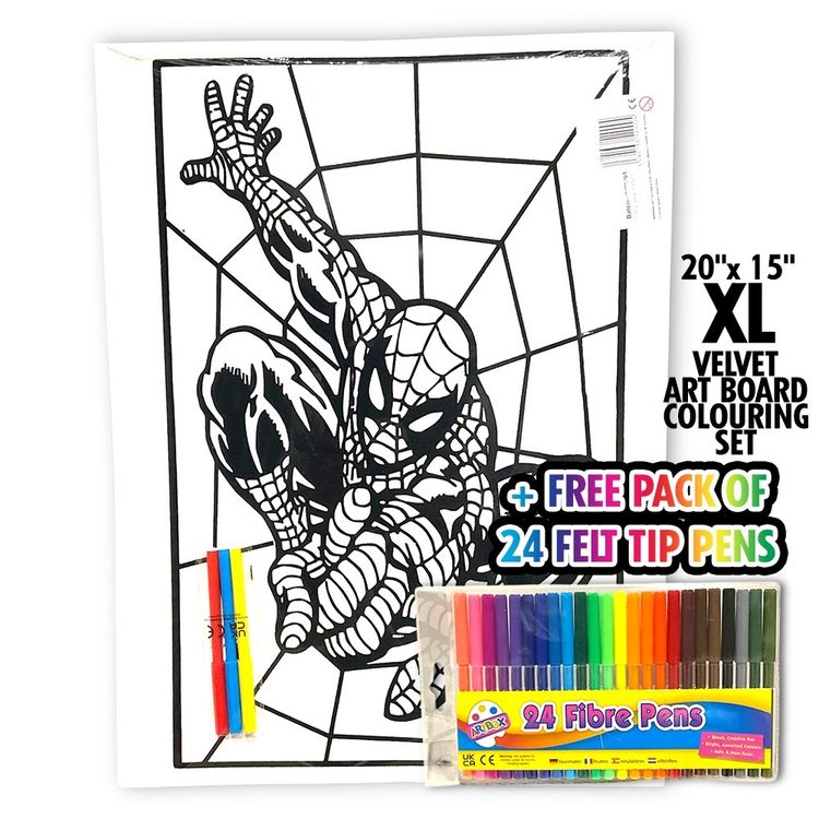 Velvet XL Spiderman Velvet Art Board Colouring Set With 24 Felt Tip Pens product image